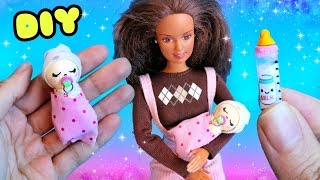 Cómo hacer un BEBÉ 👶🏻 y BIBERÓN 🍼 en MINIATURA para Barbie DIY