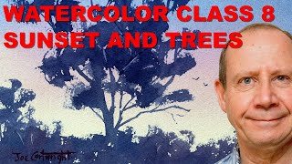 Watercolor painting of a sunset and trees. Number  8 in my beginner watercolour tutorial series.