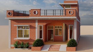 पिलर के साथ तीन कमरे की पूरी जानकारी का मकान,3D 3 Bedroom House Elevation,Village House Plan