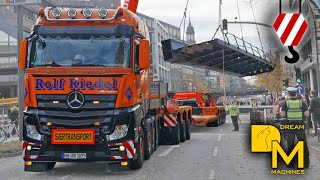 VOLLSPERRUNG! Abbruch einer Fußgängerbrücke LIEBHERR 230 T Kran + Schwertransport DREAM MACHINES