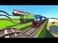 6 full speed trains vs 6 high u0026 high u0026 biggest u0026 biggest speed bumps railway tracks train simulator