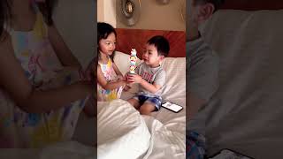 Crying baby brother gets a surprise from sister 🥰🤗👶🏻❤️👧🏻🌈✅🍭🚀