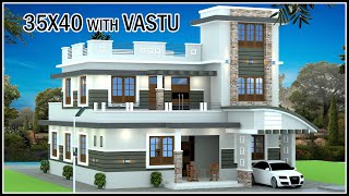 35x40 2 Floor 3D House Design With Vastu | West Facing House Plan With Vastu | Gopal Architecture