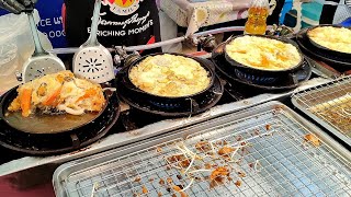 หอยทอดทะเลกระทะร้อน แป้งกรอบนุ่ม: Seafood Fried Clams Street Food in Bangkok