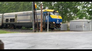 LIRR DM30AC #502 leads 8706 through Center Moriches with an amazing K5LL Horn!