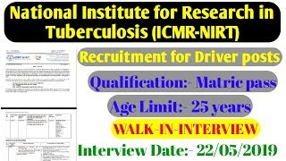 Driver recruitment in National Institute for Research in Tuberculosis (ICMR-NIRT)|Walk-in-Interview|