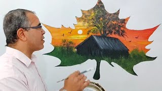 By brushing How to make a 3D decor, acrylic paint, sunset drawing