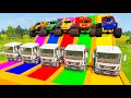 5 MAN TRUCKS VS GIANT COLOR WATER SLIDE - Big & Small Mcqueen with Spinner Wheels vs Thomas Trains