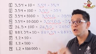 Multiplicación de decimales por 10, 100, 1000, 10 000, ...