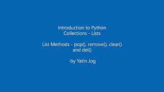Python List Methods - pop(), remove(), clear()