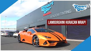 GLOSS ORANGE \u0026 BLACK STRIPES! Lamborghini Huracan Evo Vinyl Car Wrap!