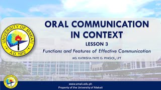 Lesson 3 (Part 1): Functions and Features of Effective Communication | Oral Communication in Context