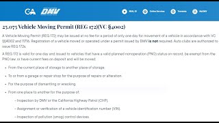 CA DMV - Moving Permit for Non-Operation Vehicle