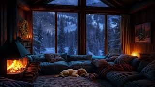 Unwinding with Fireplace and Cold Snow Storm for 12 Hours - Cozy Winter Escape With Sleeping Pets