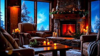 ❄️ Cabin Fireplace Snow Ambience - Winter Background Music Classroom 3 Hours