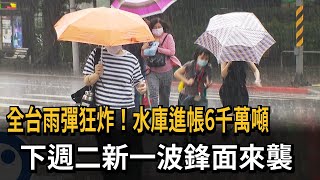 全台雨彈狂炸！水庫進帳6千萬噸　下週二新一波鋒面來襲－民視新聞