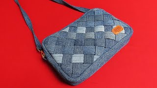 DIY청바지 자투리로 직조 크로스백 만드는 방법!/weaving cross bag/made of old jeans