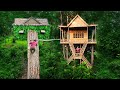 Building Modern Luxury Bamboo Tree House VS Wooden Treehouse for Living Long Time with Nature