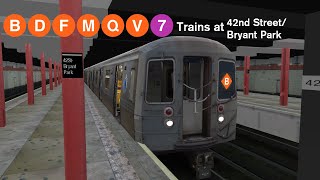 OpenBVE Virtual Railfanning: B, D, F, M, Q, V, and 7 Trains at 42nd Street/Bryant Park