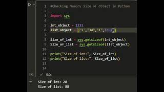 sys.getsizeof() in python
