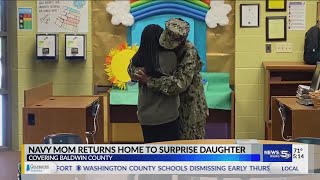 VIDEO:   Navy mom returns home, surprising daughter at school with tearful reunion