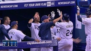 TEX@TB: Hanigan jacks three-run shot, first with Rays