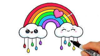 How to draw a rainbow and clouds for kids, toddlers | colouring,painting and drawing | easy learning