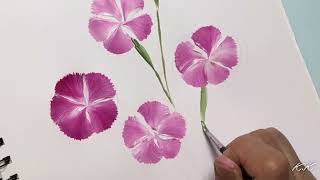 How to draw \u0026 pain Fringed Pink Flowers, Acrylic painting for beginners