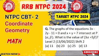 Coordinate Geometry NTPC CBT- 2 | The graphs of the equations 3x -2y - 11 = 0 #math #rrb_ntpc_2024