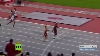 'Superman dive' at finish line gives 400m hurdler dramatic victory