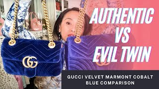 GUCCI Marmont Cobalt Blue Velvet Bag Authentic vs Evil Twin Comparison