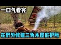 一口气看完，末日求生必备技能！在野外修建三角木屋庇护所