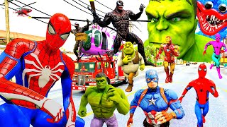 Siêu Nhân Người Nhện Chạy Xe Ô Tô Cứu Hỏa Giải Cứu Siêu Anh Hùng Cat 3D, Spiderman Racer Car Monster