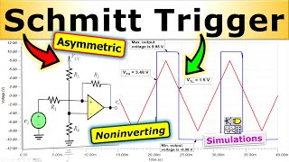 Noninverting Schmitt Trigger - Asymmetric Threshold Levels ⭐ Derivation, Design Example \u0026 Simulation