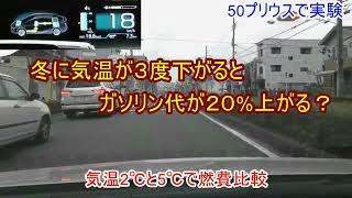 50プリウス／冬に気温が3度下がるとガソリン代20％アップ？／気温2℃と5℃で燃費比較