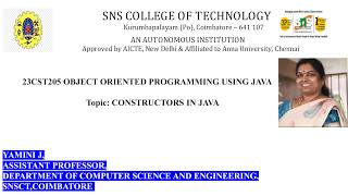 Constructor | OOPS Using JAVA | SNS Institutions