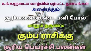 உங்களுடைய வாழ்வில் ஏற்பட்ட துன்பங்கள் அனைத்தும் சூரியனைக் கண்ட பனி போல் மாறும் தருணம் கும்ப ராசிக்கு