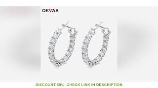 OEVAS Luxury 100% 925 Sterling Silver Created Diamond Gemstone Hoop Earrings Wedding Engagement Fine