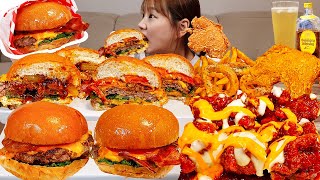 Sub)Real Mukbang- Burger 🍔 Spicy Cheese Chicken, King-Sized Drumstick 🍗 Lemon High ball 🥂 ASMR