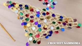 كروشيه غرزة الشبكة المثلثة بإدخال الترتر لعمل شالات وايشاربات . بنداناتCrochet  Triangle Mesh Stitch