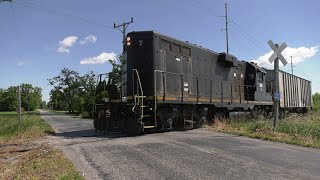 Wabash Central train on weedy track and rickety bridge CNUR 7 ex Illinois Central GP11