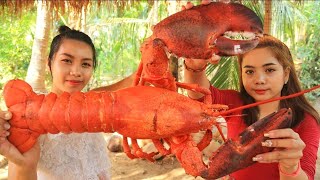BIG LOBSTER RECIPE|HOOT GIRL COOKING |60KG GIANT LOBSTER FRY AND COOKING VILLAGE COOKING INDIA