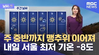 [날씨] 주 중반까지 맹추위 이어져‥내일 서울 최저 기온 -8도 (2022.02.21/뉴스외전/MBC)