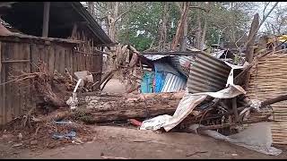 Thunderstorms, broken houses, slightly transformed lightning transformers in the rainy wind