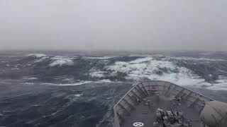 ship in Strom|warship hit by monester wave near Antarctica 4k vd