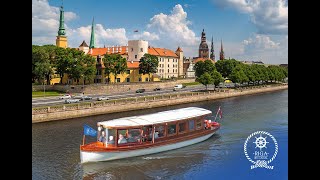 Boat ride with panoramic view of Riga, Latvia.