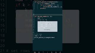 Python Program to print pascal triangle in rows #shorts #viralvideo #coding #programming #pattern