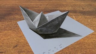 3D PAPER SHIP ✅ - How to Draw Paper Ship Illusion - Anamorphosis