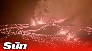 Glowing lava spews from vents at Hawaii's Kilauea Volcano