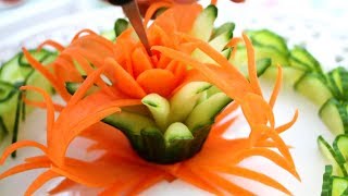 Carrot & Cucumber Show - Fruit & Vegetable Carving Tutorial - Искусство огурцов Шоу-резьбы
